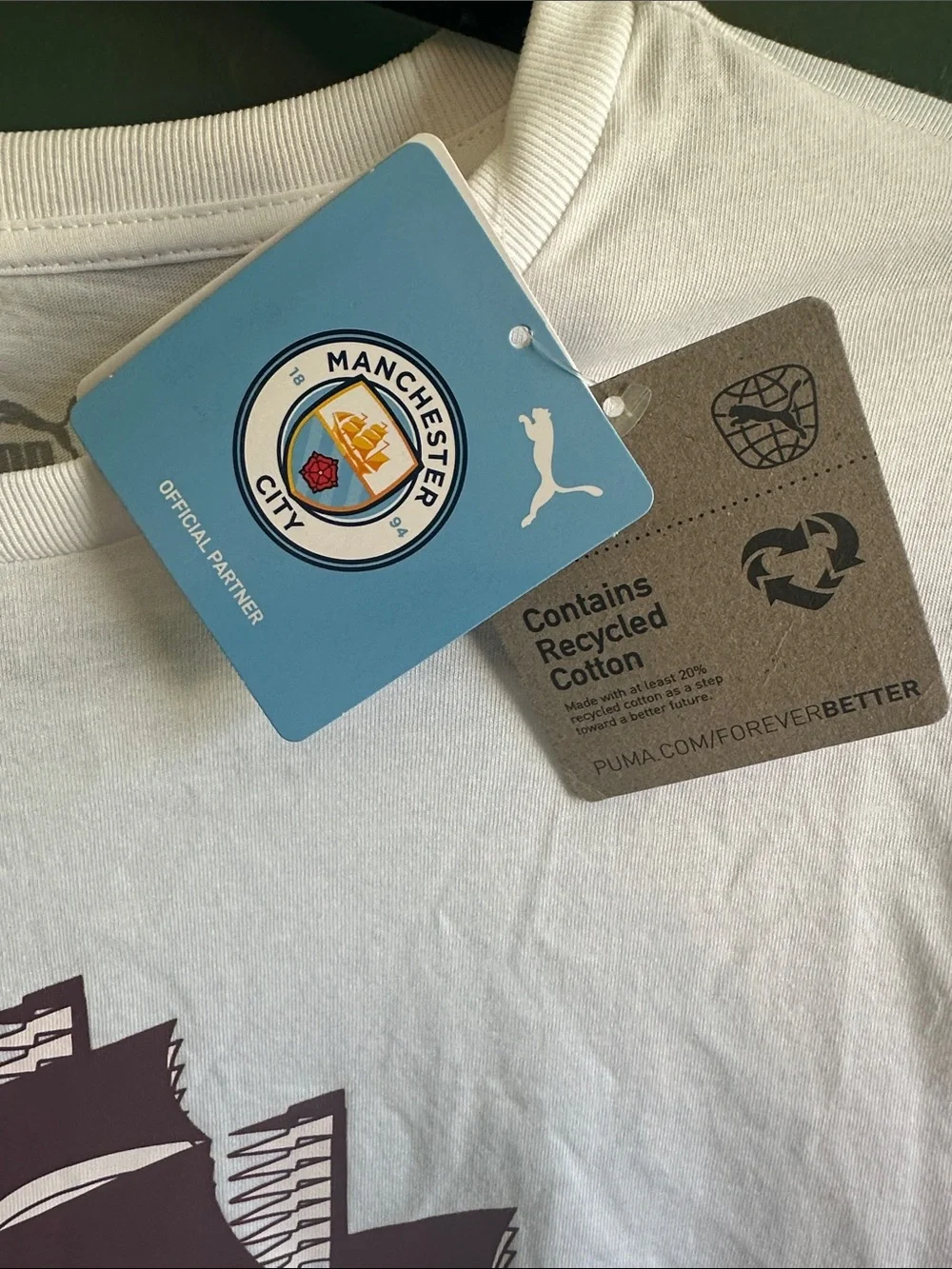 Puma Manchester City FC Large Crest T-Shirt White/Burgundy Ship Graphic Size S - Picture 3 of 16